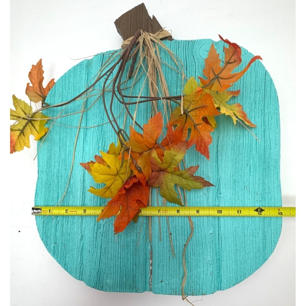 Rustic Teal Wooden Pumpkin Fall Decor Shabby Chic Autumn Thanksgiving Sign - Picture 6 of 8